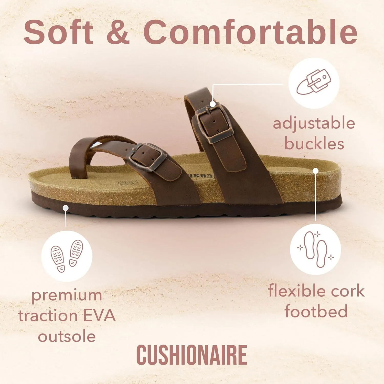 CUSHIONAIRE Women's Luna Cork Footbed Sandal With  Comfort