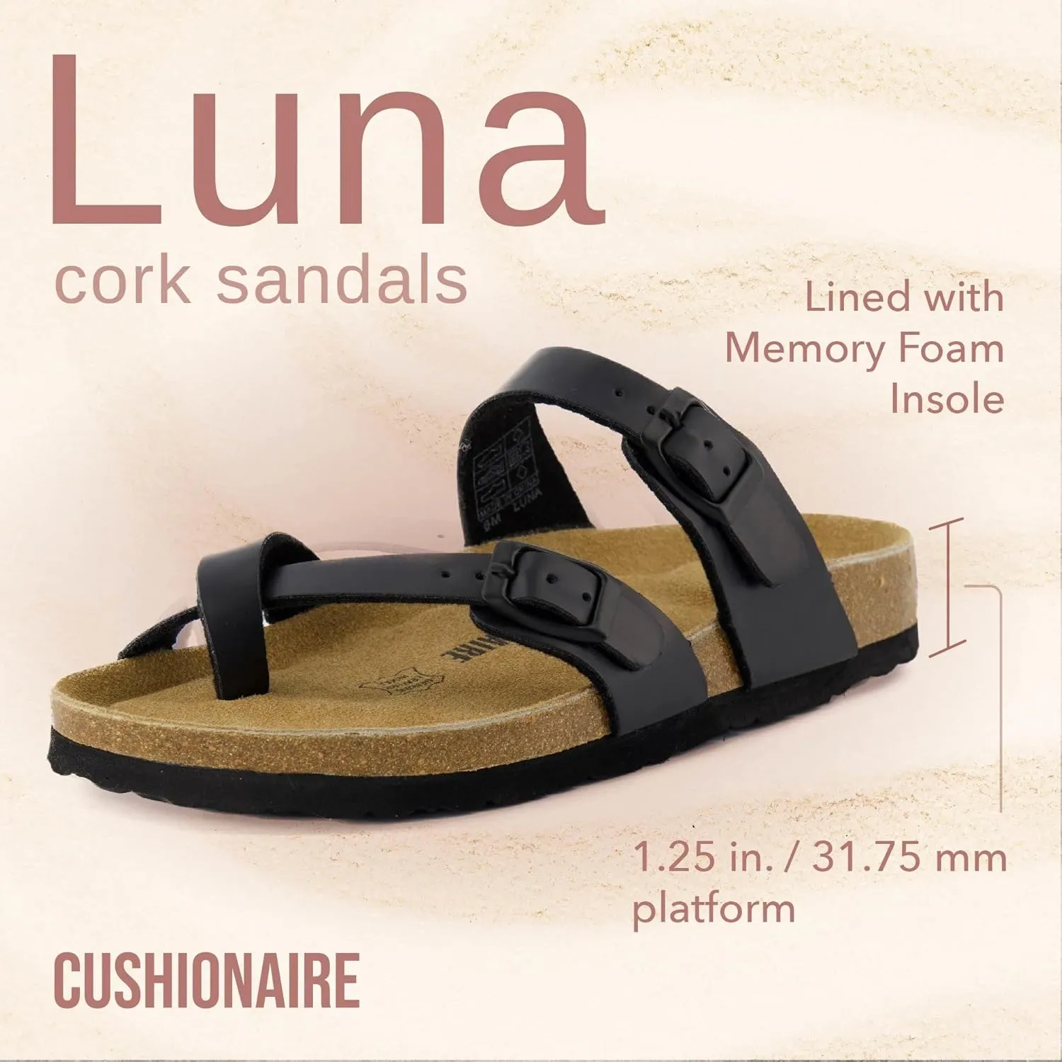 CUSHIONAIRE Women's Luna Cork Footbed Sandal With  Comfort