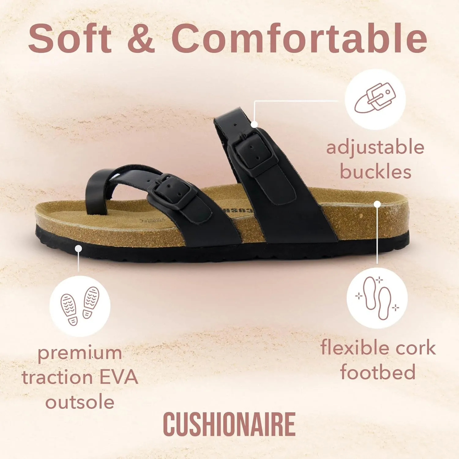 CUSHIONAIRE Women's Luna Cork Footbed Sandal With  Comfort