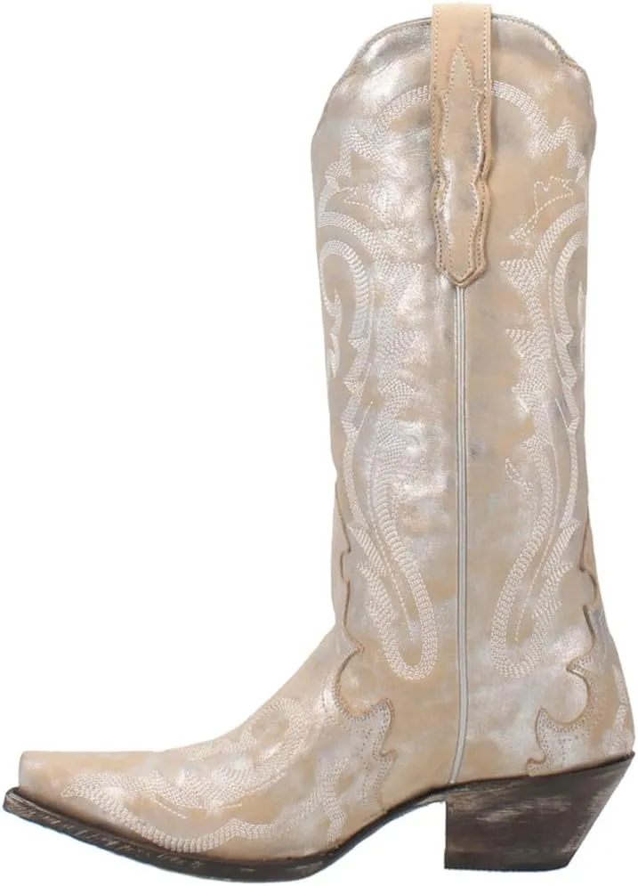 Dan Post Womens Frost Bite Metallic Snip Toe Dress Boots Mid Calf Low Heel 1-2" - Silver
