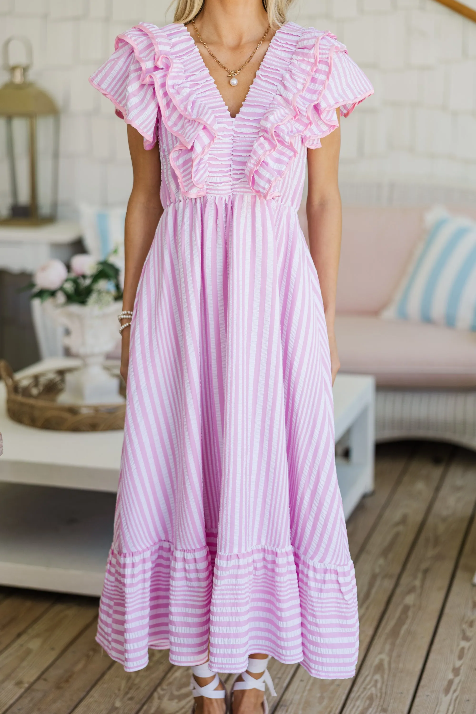 Darling Daydream Pink Seersucker Dress