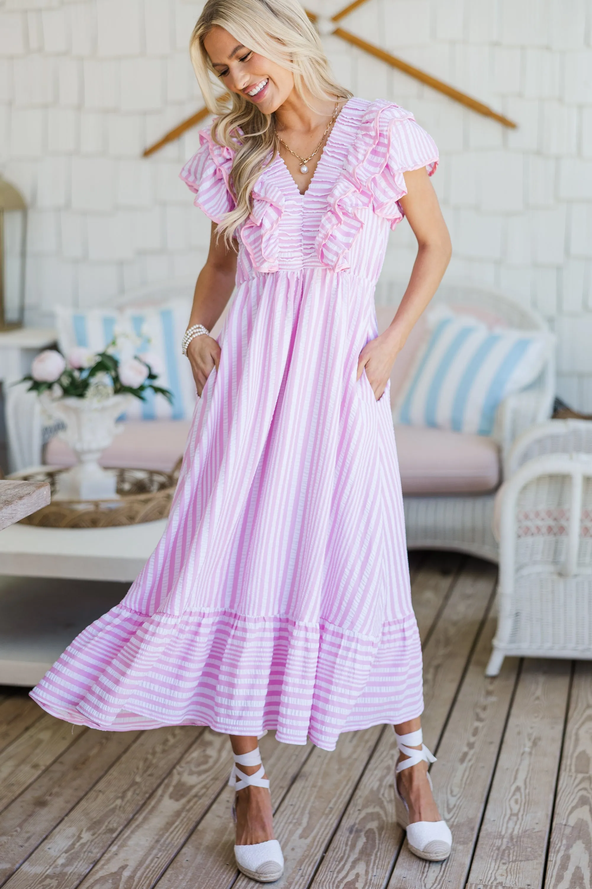 Darling Daydream Pink Seersucker Dress