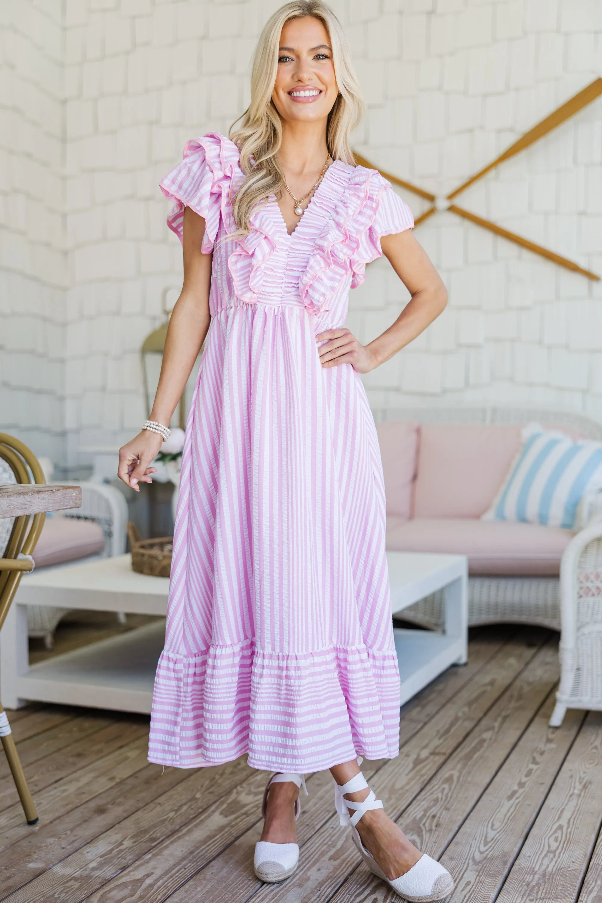 Darling Daydream Pink Seersucker Dress