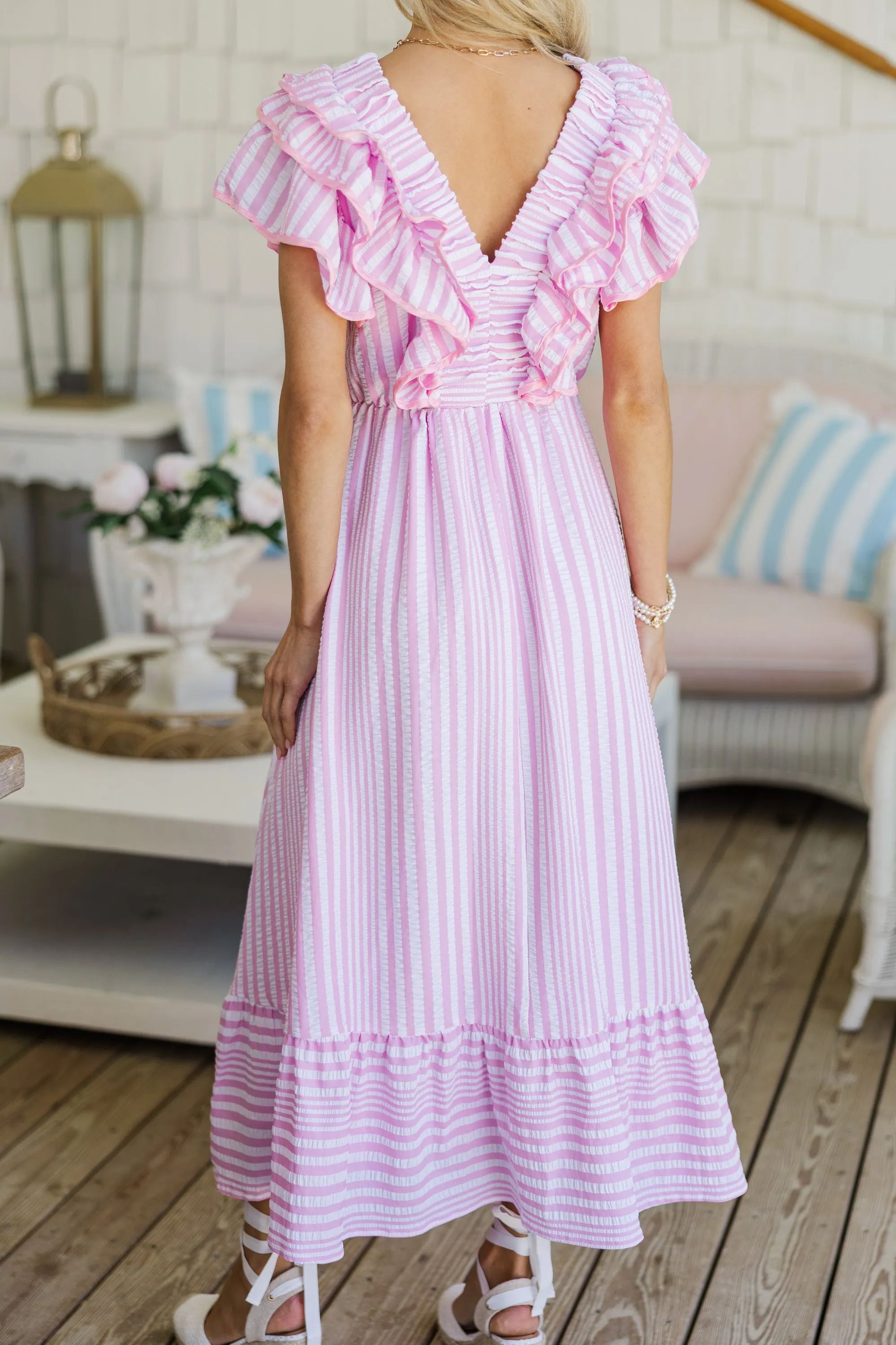 Darling Daydream Pink Seersucker Dress