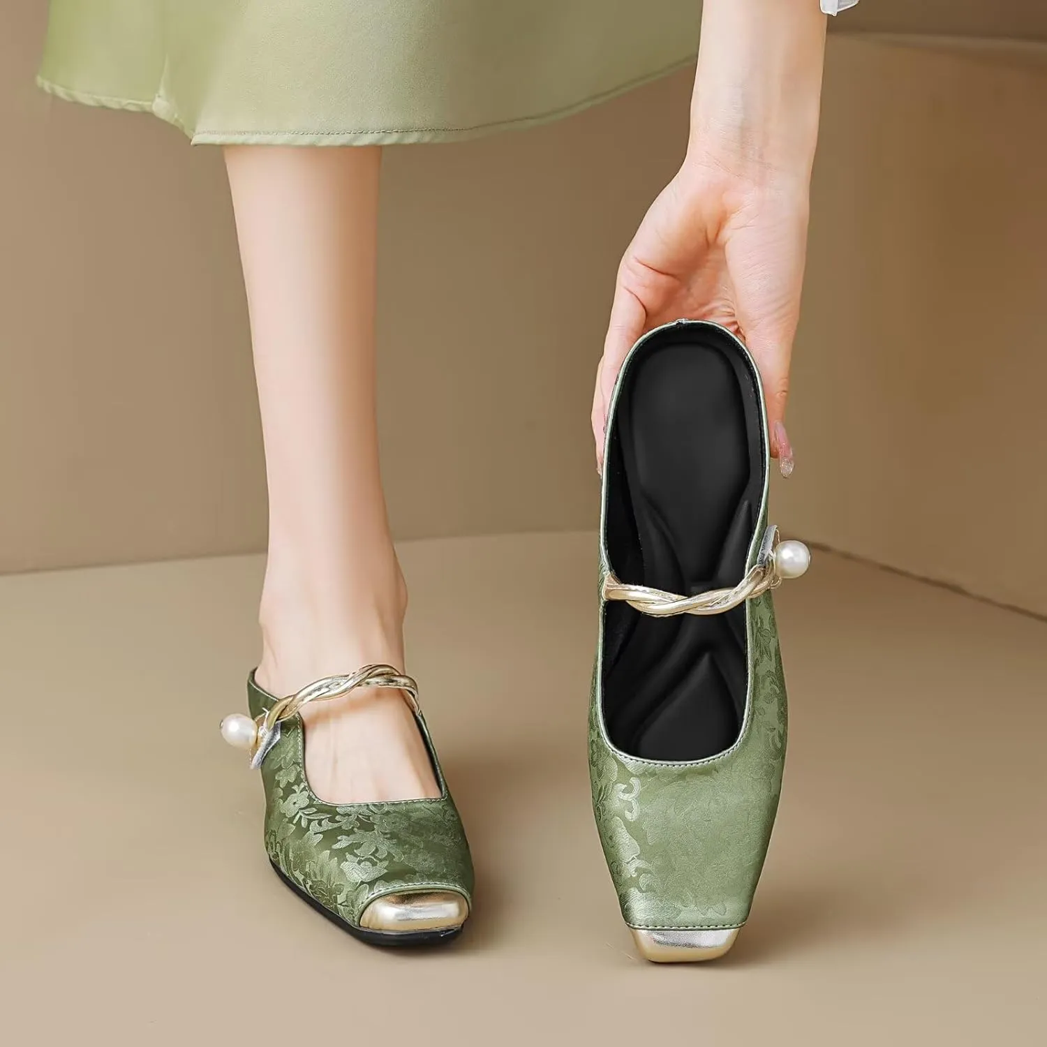 Dear Time Women's Closed Toe Mary Jane Backless Flats Slip-on Mules Casual Comfortable Shoes