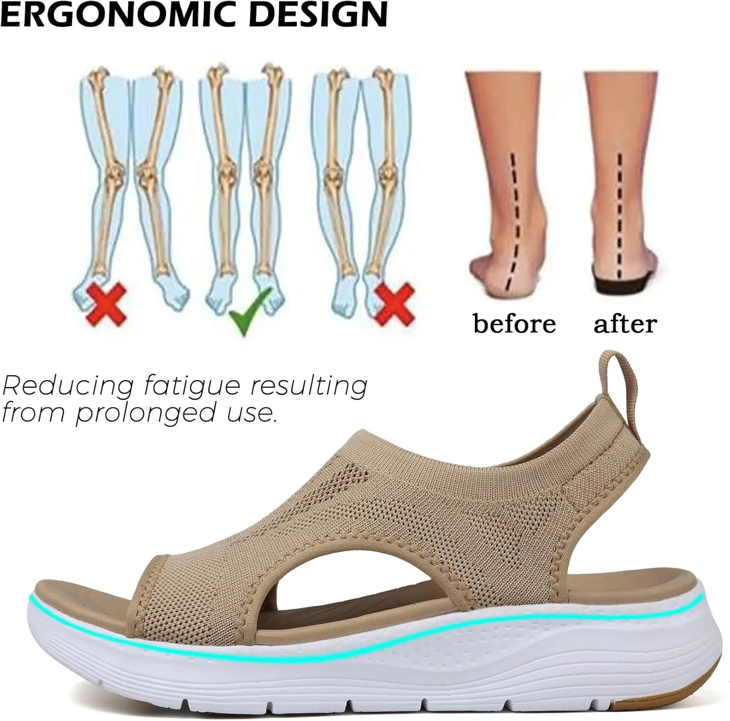 DimaiGlobal Women's Walking Sandals Arch Support Orthotic Comfort Slip-On Sport Sandals Open-Toe Platform Sandals for Plantar Fasciitis Summer Beach Casual