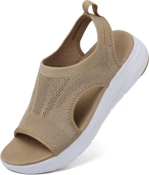 DimaiGlobal Women's Walking Sandals Arch Support Orthotic Comfort Slip-On Sport Sandals Open-Toe Platform Sandals for Plantar Fasciitis Summer Beach Casual