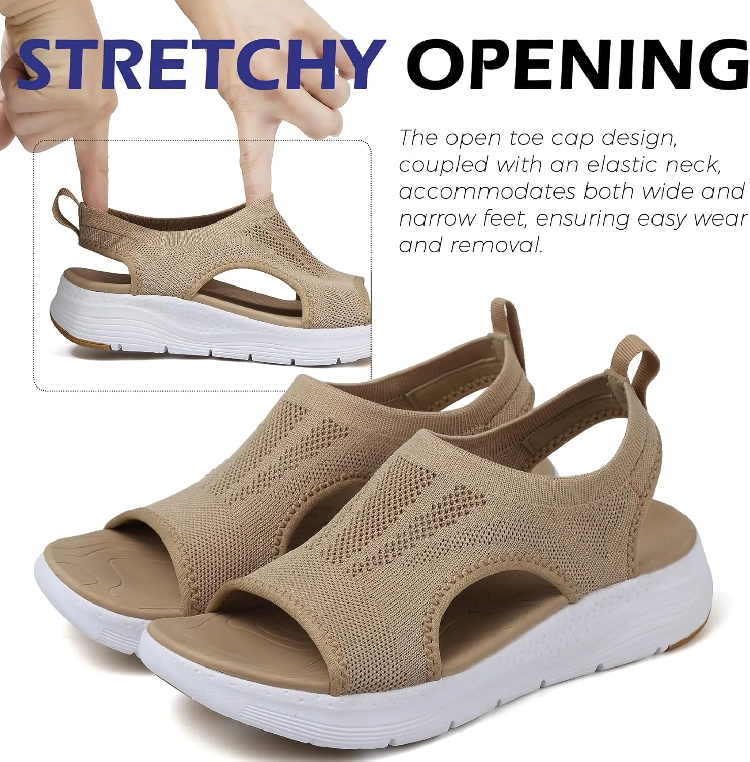DimaiGlobal Women's Walking Sandals Arch Support Orthotic Comfort Slip-On Sport Sandals Open-Toe Platform Sandals for Plantar Fasciitis Summer Beach Casual