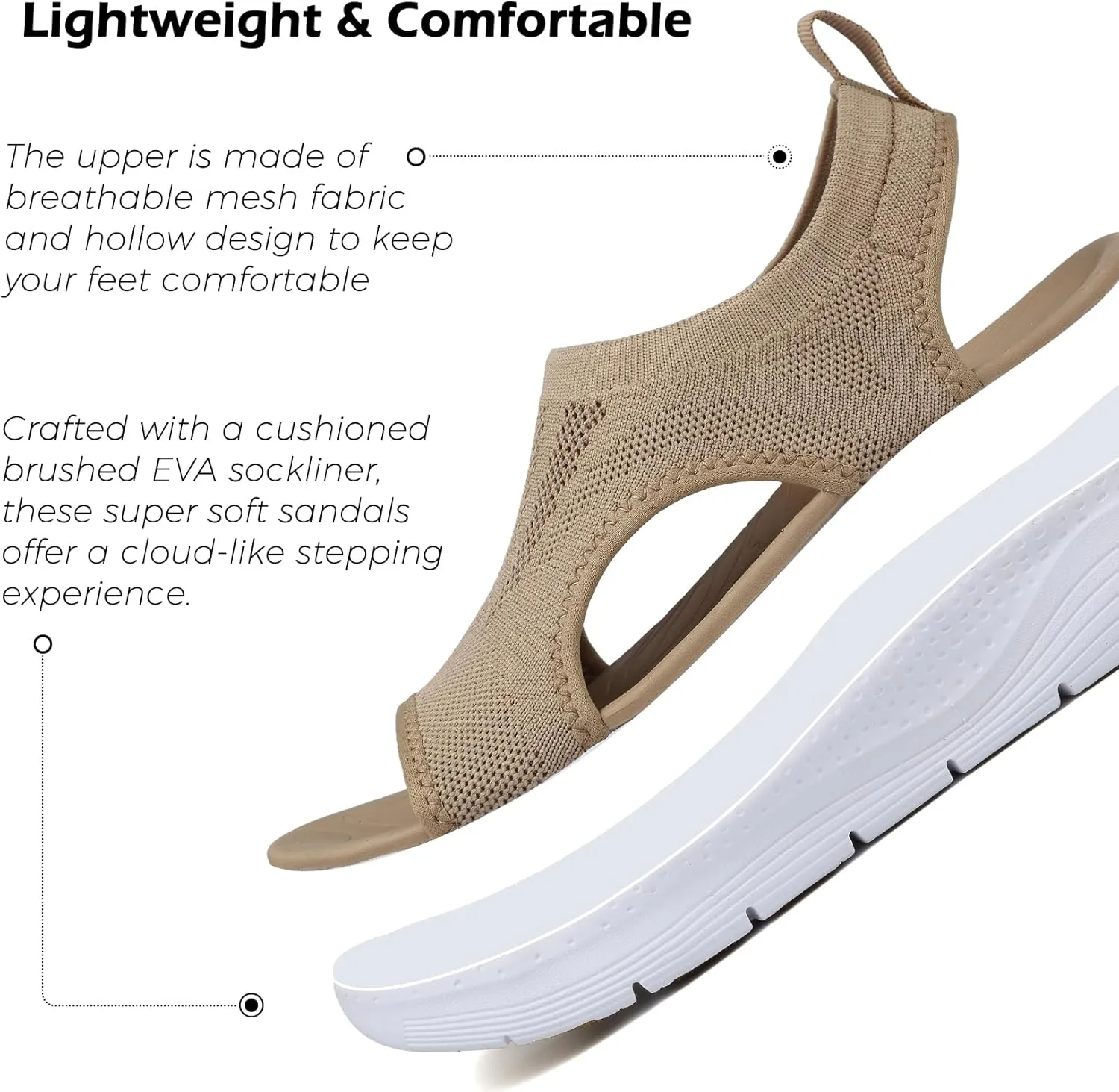 DimaiGlobal Women's Walking Sandals Arch Support Orthotic Comfort Slip-On Sport Sandals Open-Toe Platform Sandals for Plantar Fasciitis Summer Beach Casual