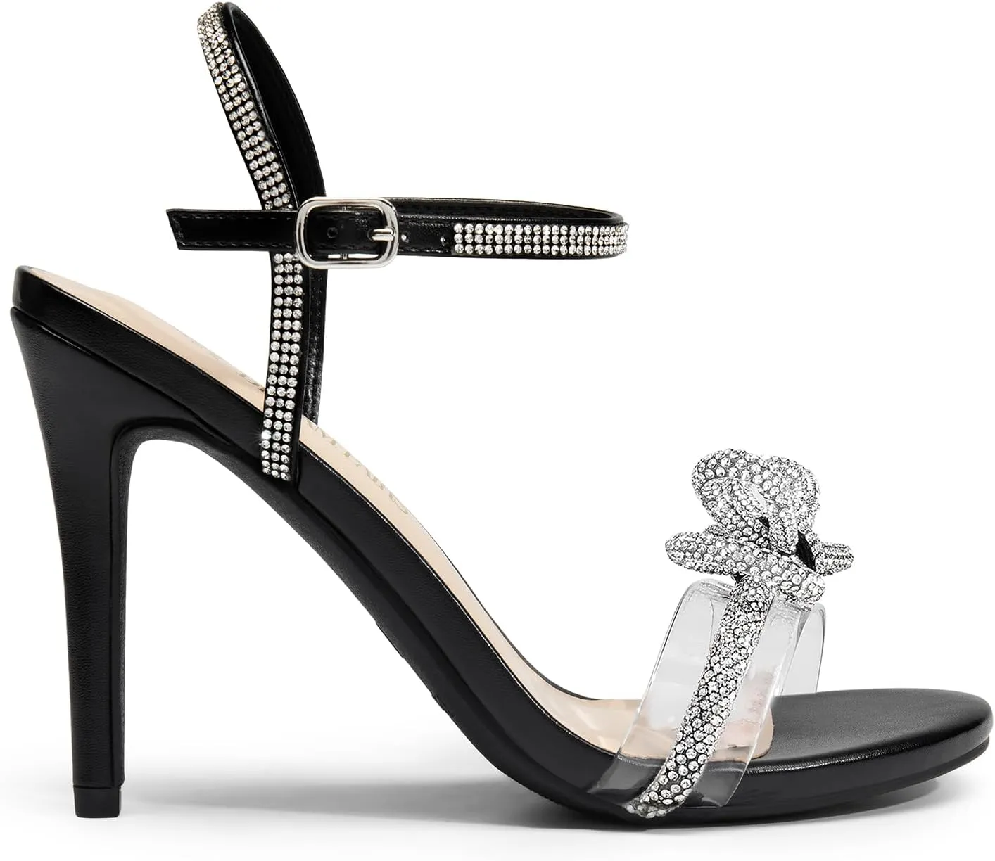 DREAM PAIRS Women's Heels Round Toe Rhinestone Double Bowknots Sparkly Stilettos Heeled Sandals Shoes for Party Evening