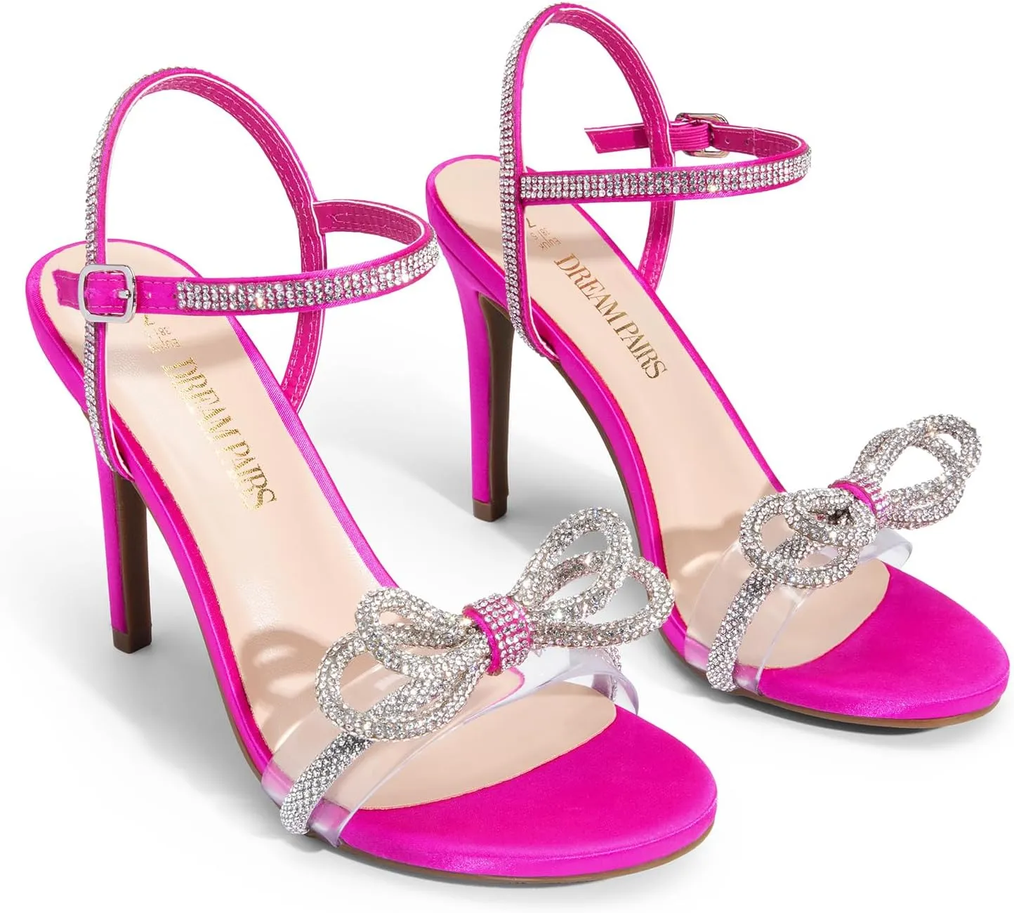 DREAM PAIRS Women's Heels Round Toe Rhinestone Double Bowknots Sparkly Stilettos Heeled Sandals Shoes for Party Evening