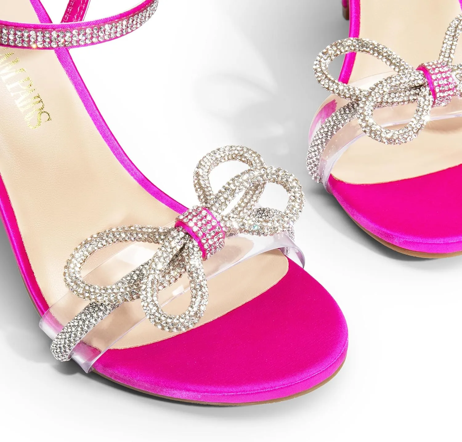 DREAM PAIRS Women's Heels Round Toe Rhinestone Double Bowknots Sparkly Stilettos Heeled Sandals Shoes for Party Evening