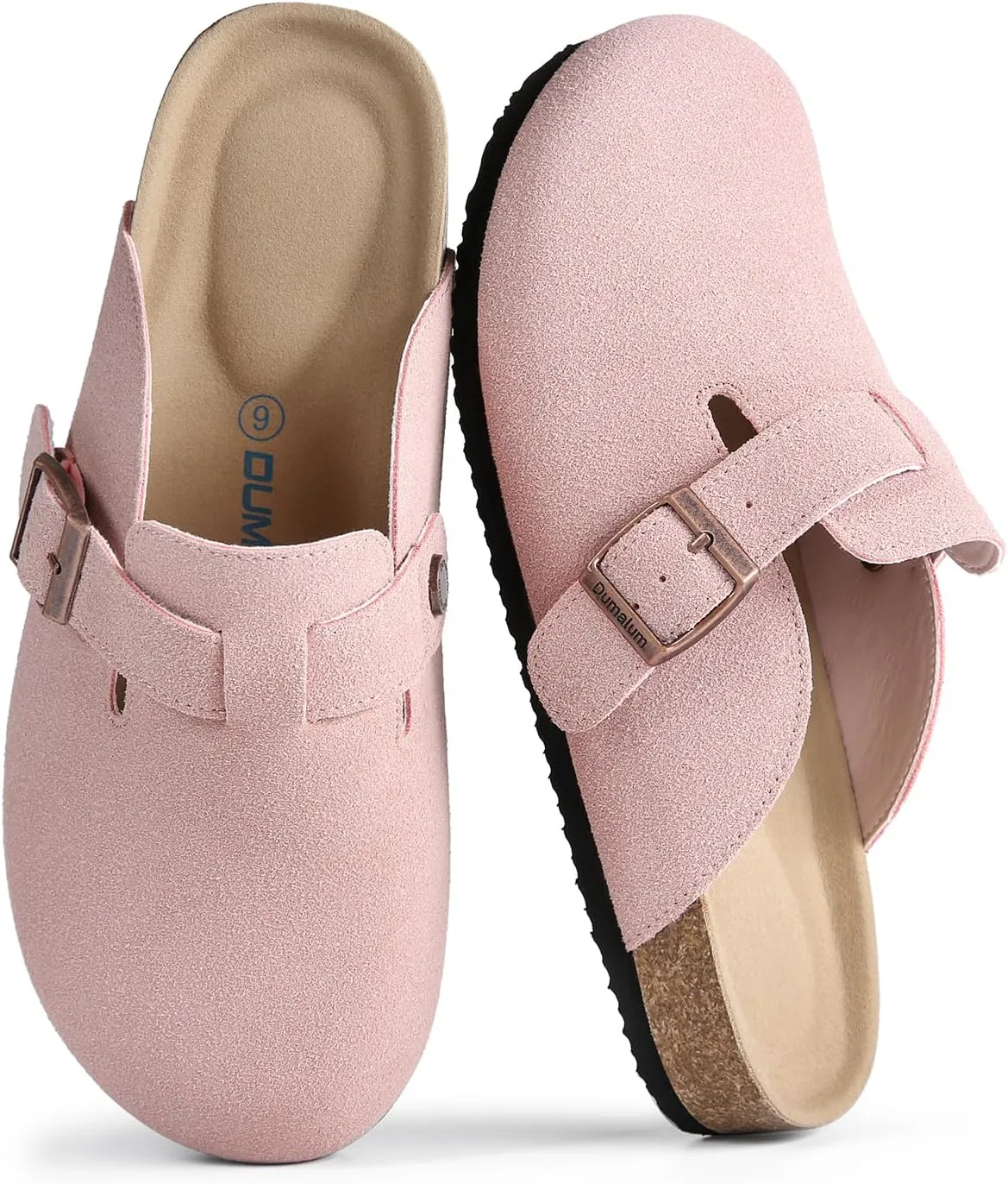 Dumalum Suede Clogs for Women & Men - Comfort Cork Footbed with Arch Support - Adjustable Buckle Mules Slip-On Sandals Unisex Potato Shoes Home Slippers