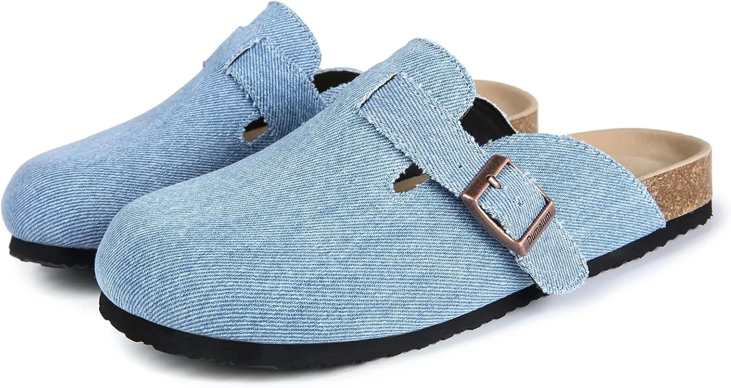 Dumalum Suede Clogs for Women & Men - Comfort Cork Footbed with Arch Support - Adjustable Buckle Mules Slip-On Sandals Unisex Potato Shoes Home Slippers