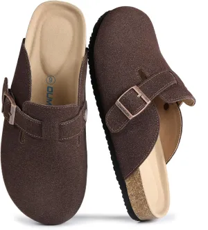 Dumalum Suede Clogs for Women & Men - Comfort Cork Footbed with Arch Support - Adjustable Buckle Mules Slip-On Sandals Unisex Potato Shoes Home Slippers