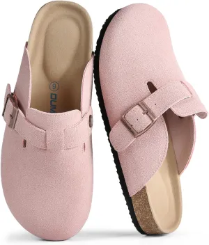 Dumalum Suede Clogs for Women & Men - Comfort Cork Footbed with Arch Support - Adjustable Buckle Mules Slip-On Sandals Unisex Potato Shoes Home Slippers