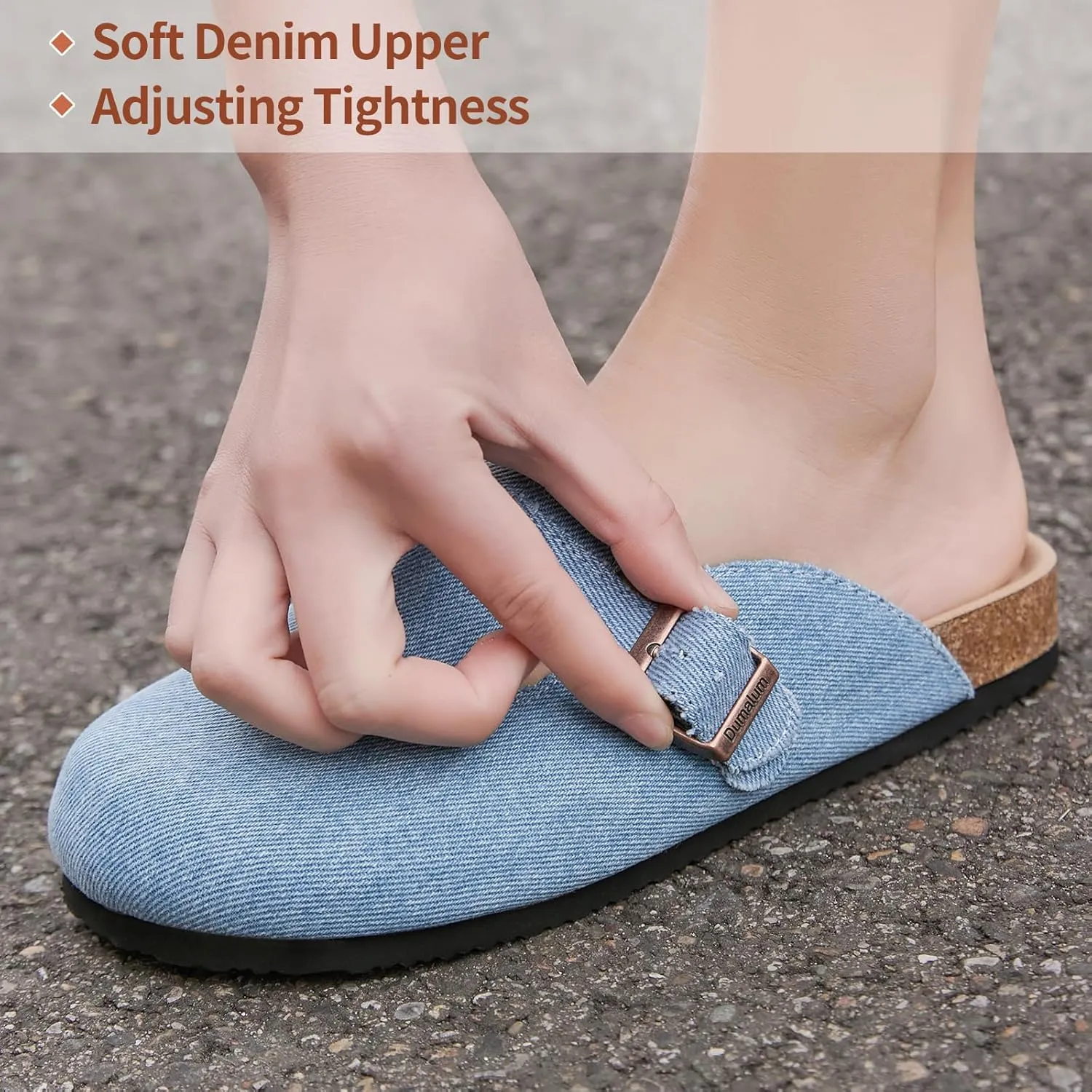 Dumalum Suede Clogs for Women & Men - Comfort Cork Footbed with Arch Support - Adjustable Buckle Mules Slip-On Sandals Unisex Potato Shoes Home Slippers