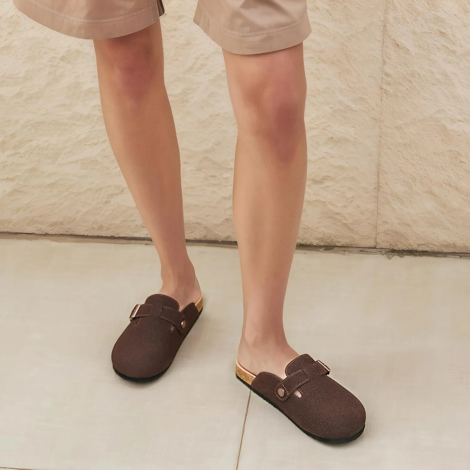 Dumalum Suede Clogs for Women & Men - Comfort Cork Footbed with Arch Support - Adjustable Buckle Mules Slip-On Sandals Unisex Potato Shoes Home Slippers