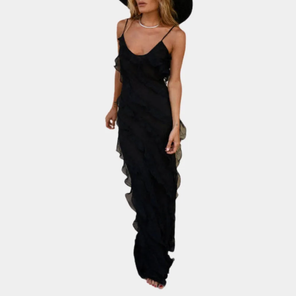 Elegant Sleeveless Red Evening Gown - Asymmetrical Neckline