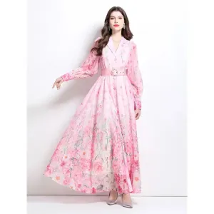 Elegant Watercolor Floral Shirt Dress (Long/Maxi Style)