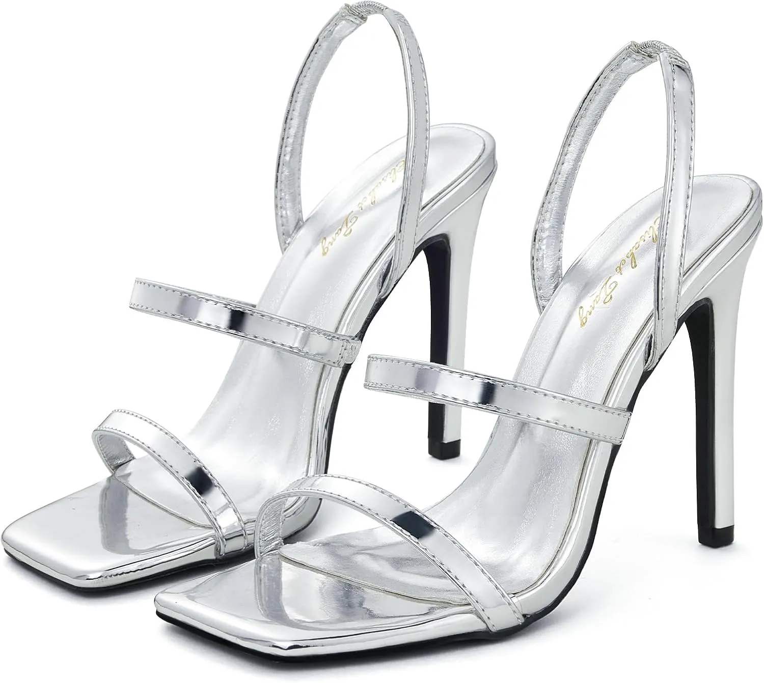 Elisabet Tang 4.3 Inch Open Toe Strappy Square Toe Heels Stiletto for Women
