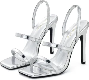 Elisabet Tang 4.3 Inch Open Toe Strappy Square Toe Heels Stiletto for Women