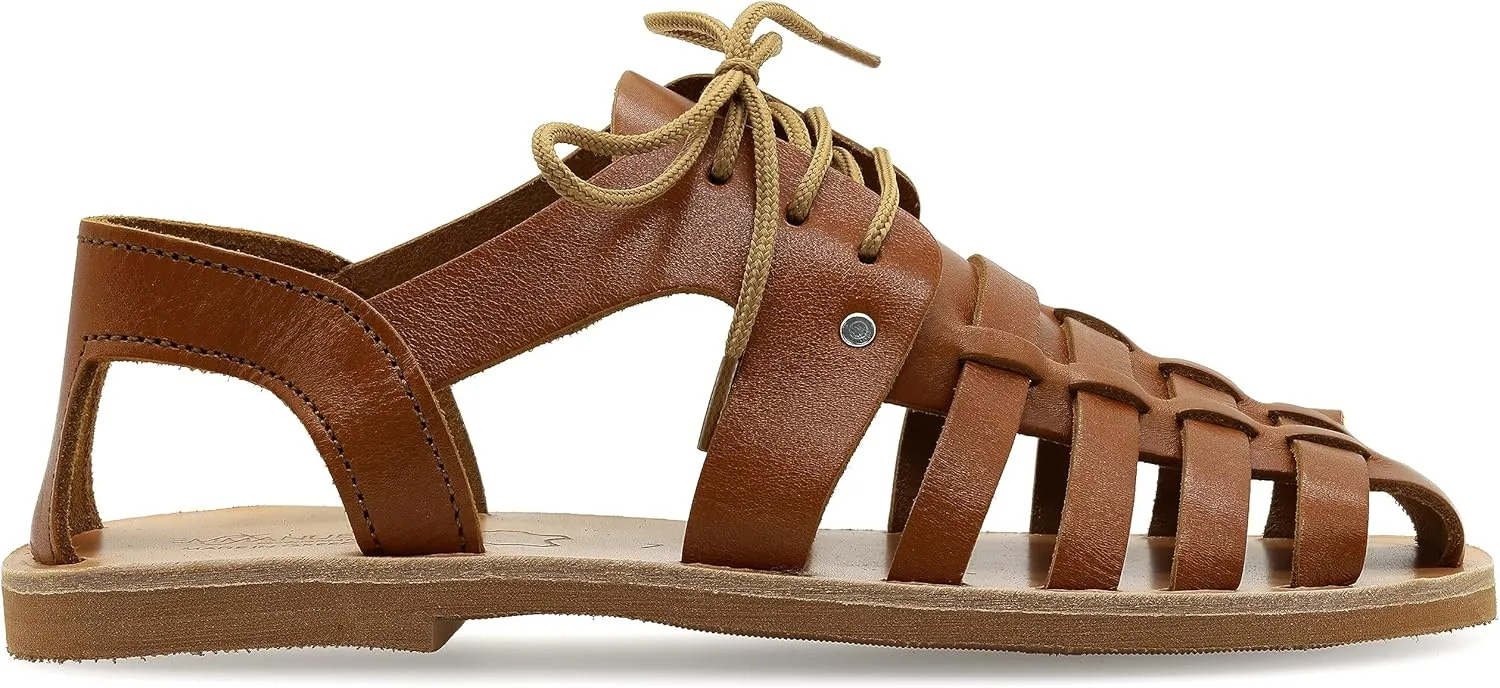 Emmanuela Ancient Greek Style Leather Fisherman Sandals for Women with Laces, Handmade Leather Caged Tie up Women's Sandals, Quality Strappy Summer Shoes Black, Brown, Beige