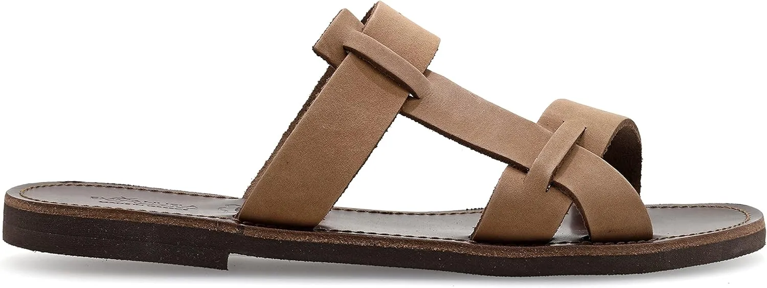 Emmanuela Ancient Greek Style Leather Sandals for Men, Quality Handmade Open Toe Men's Sandals, Slide on Summer Shoes, Slider Strappy Mules