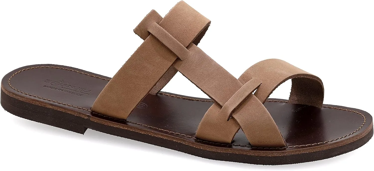 Emmanuela Ancient Greek Style Leather Sandals for Men, Quality Handmade Open Toe Men's Sandals, Slide on Summer Shoes, Slider Strappy Mules