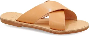 Emmanuela Greek Handmade Leather Flat Sandals, Quality Slide on X Strap Summer Shoes for Women, Open Toe Cross Strappy Sliders, Boho Chic Mules