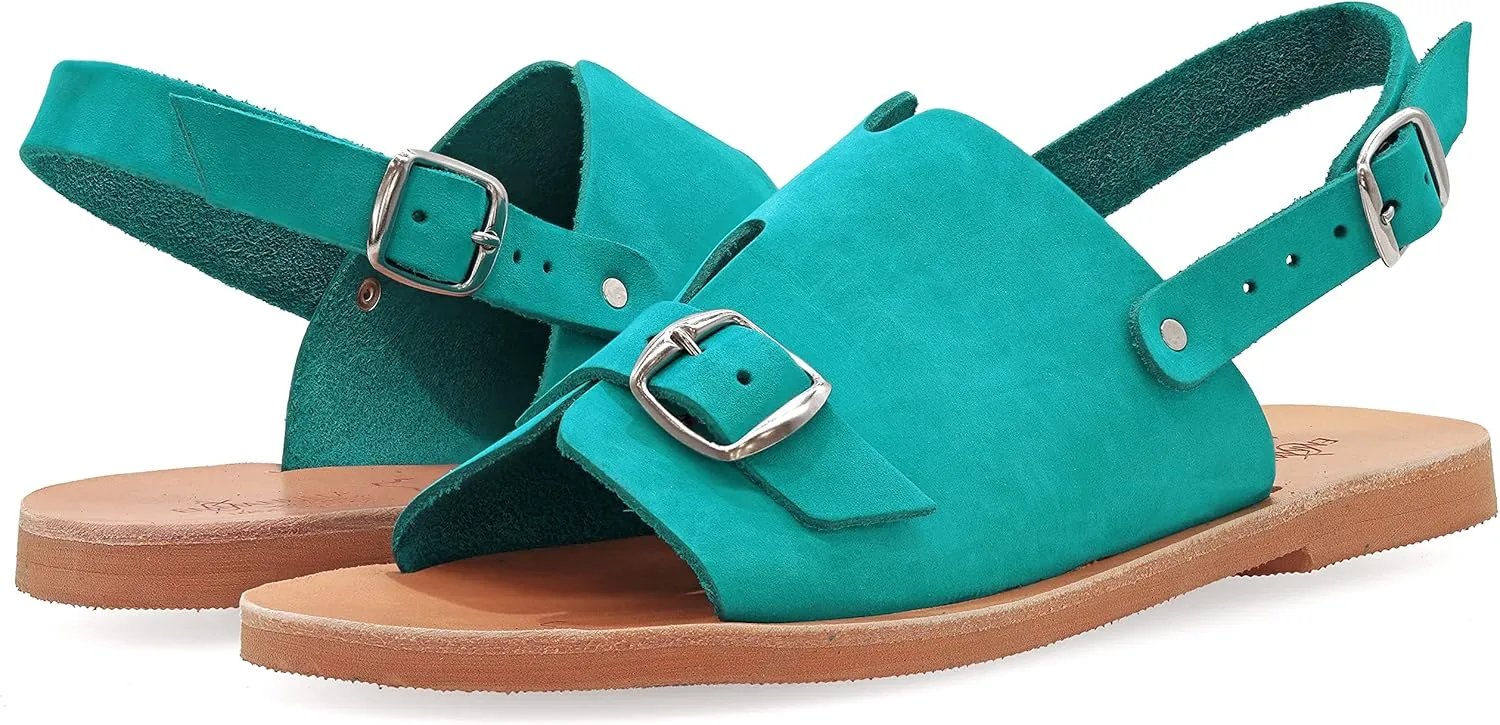 Emmanuela Greek Style Sandals, Quality Handmade Leather Open Toe Flat Sandals, Adjustable Buckle Strap Summer Shoes for Women, Boho Chic Mules, Slingback Ankle Strap