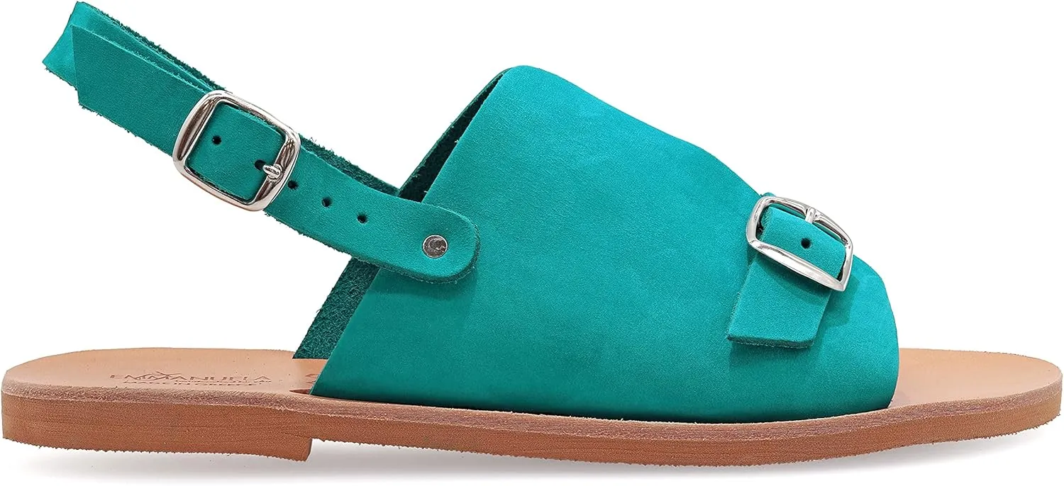 Emmanuela Greek Style Sandals, Quality Handmade Leather Open Toe Flat Sandals, Adjustable Buckle Strap Summer Shoes for Women, Boho Chic Mules, Slingback Ankle Strap