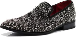Enzo Romeo Men Fashion Rhinestones Studs Tuxedo Slip On Loafer Dress Shoes WBG