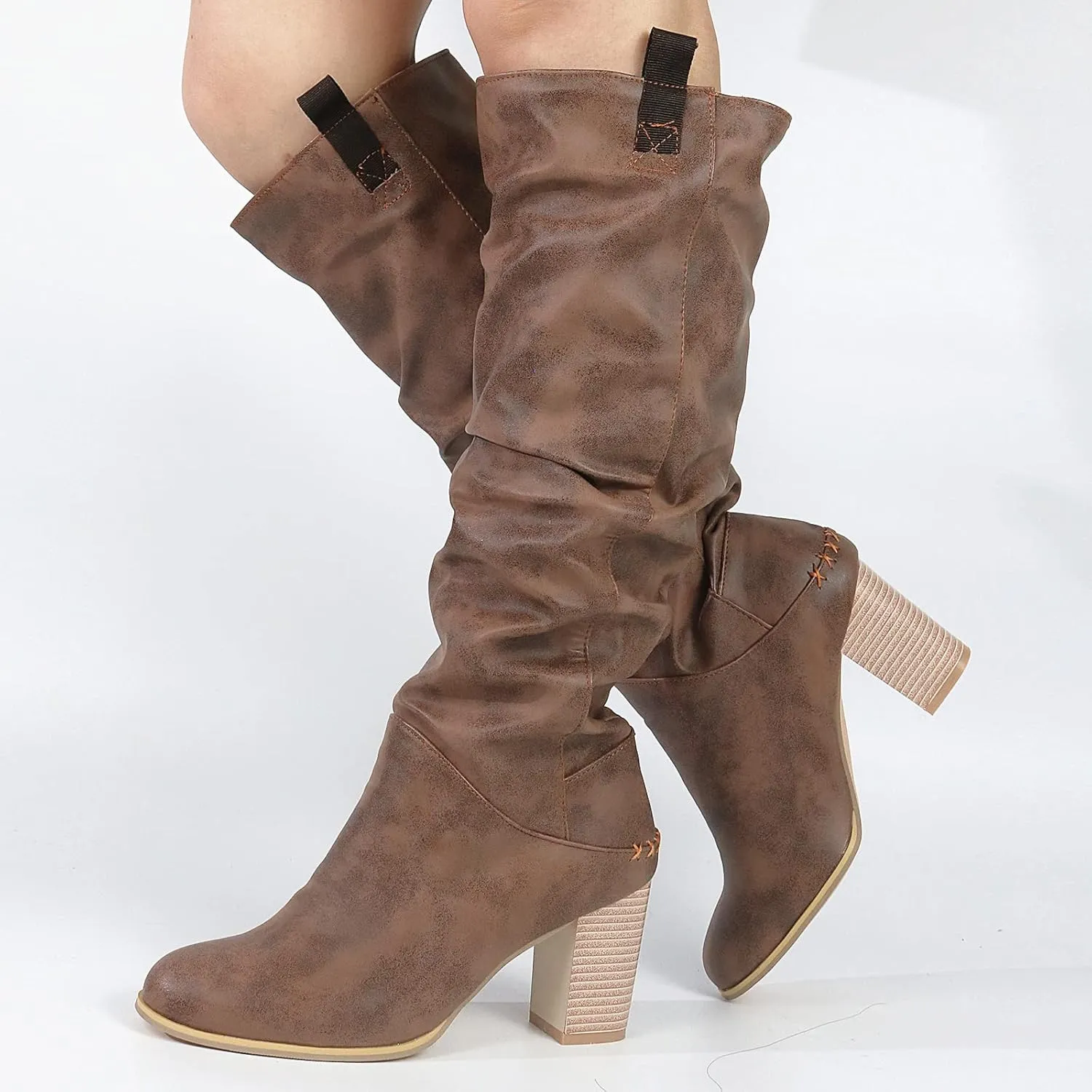 Erocalli Women's Knee High Boot Women Suede Thigh Boot Fashion Chunky Block High Heel Long Boots