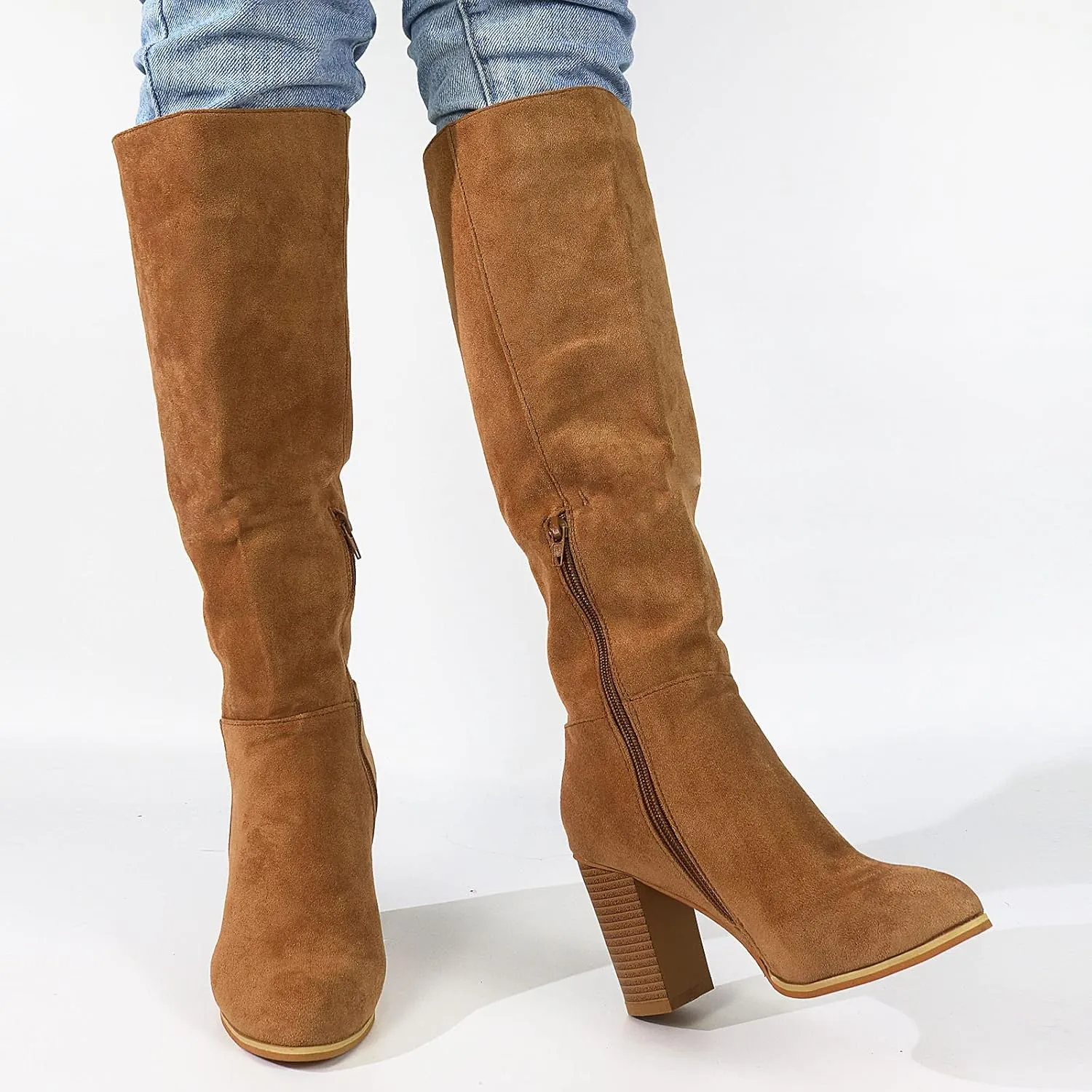 Erocalli Women's Knee High Boot Women Suede Thigh Boot Fashion Chunky Block High Heel Long Boots