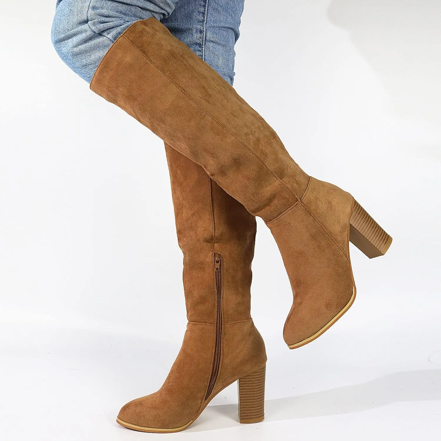 Erocalli Women's Knee High Boot Women Suede Thigh Boot Fashion Chunky Block High Heel Long Boots
