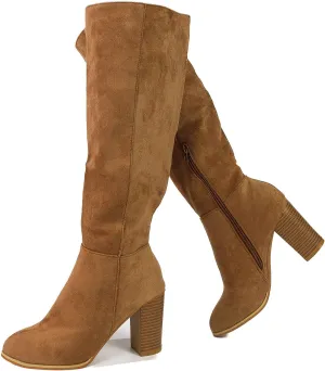 Erocalli Women's Knee High Boot Women Suede Thigh Boot Fashion Chunky Block High Heel Long Boots