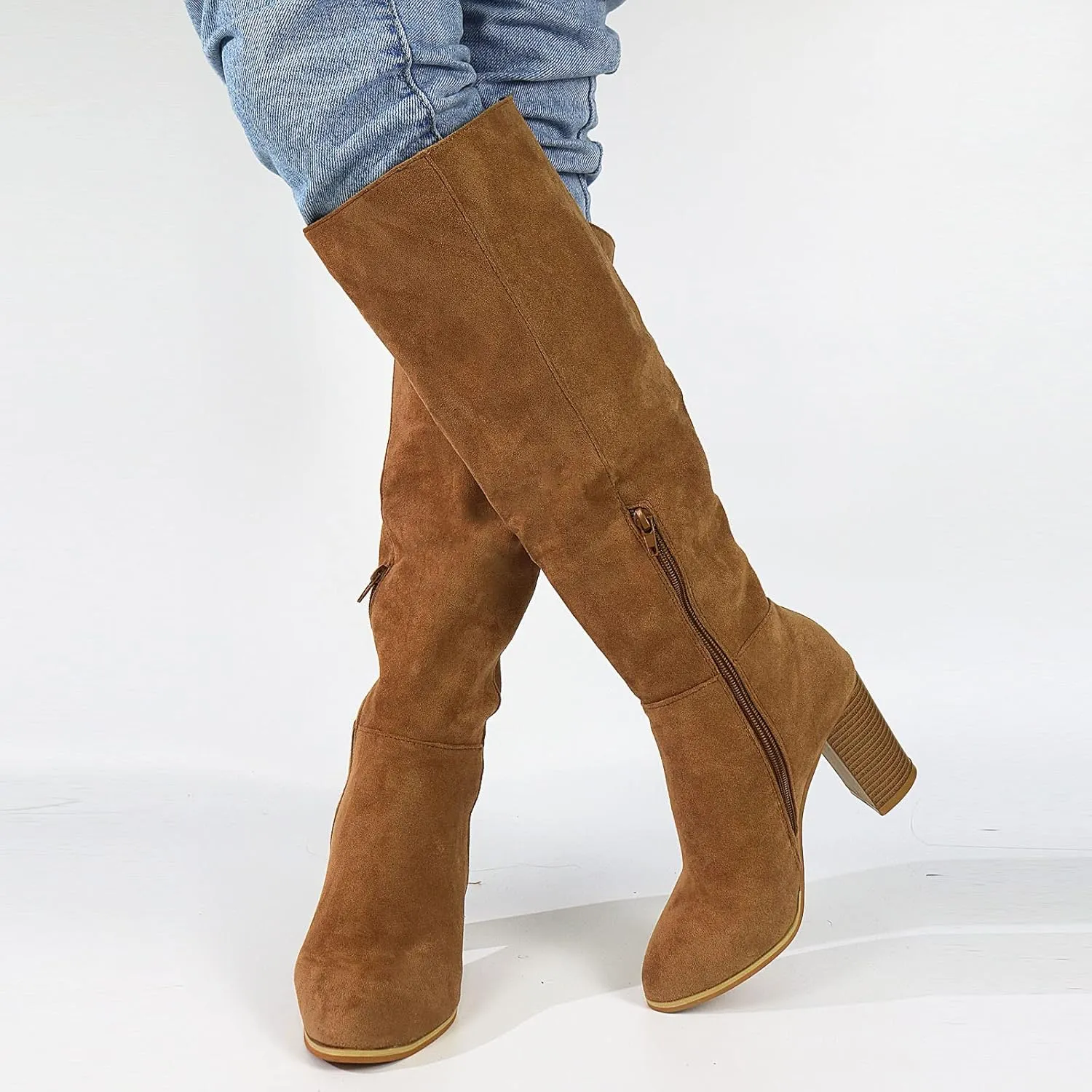Erocalli Women's Knee High Boot Women Suede Thigh Boot Fashion Chunky Block High Heel Long Boots