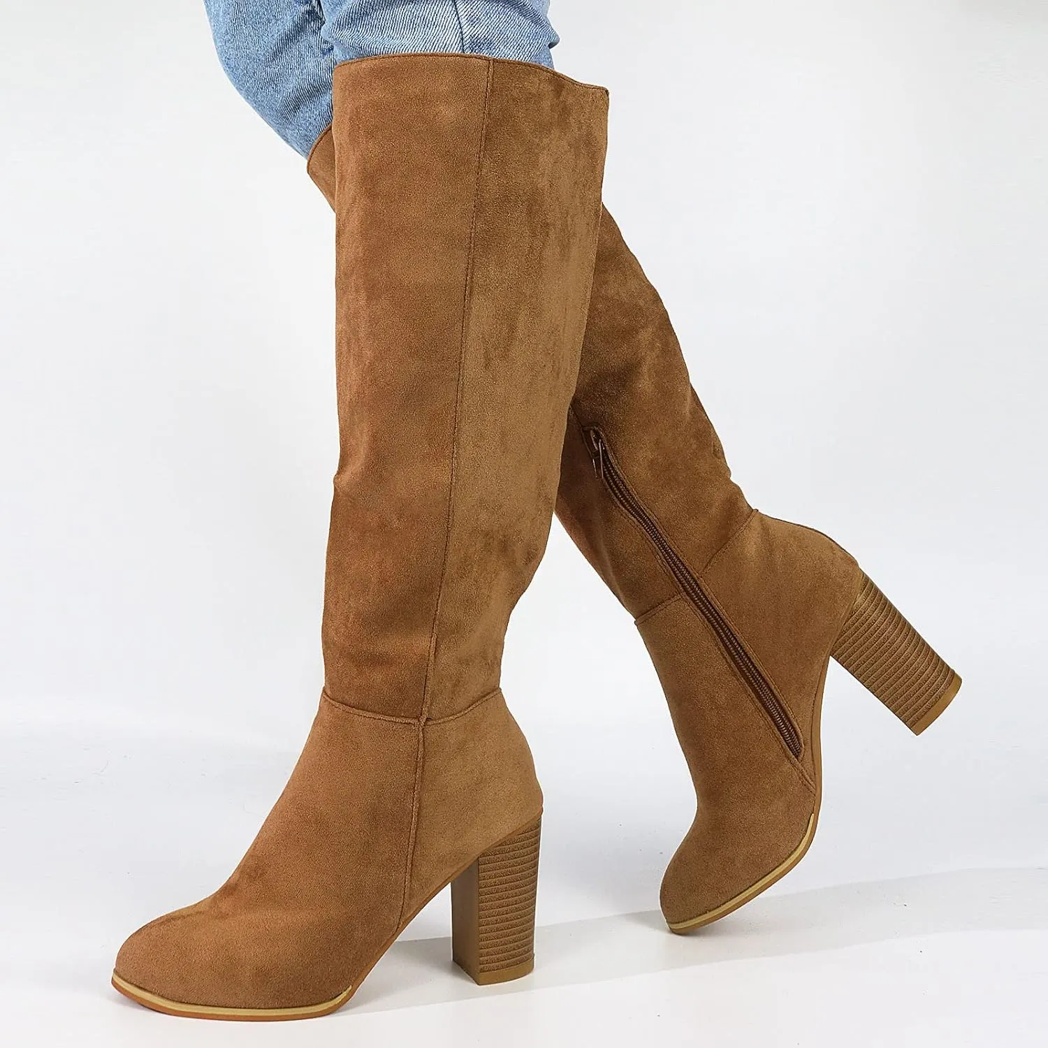 Erocalli Women's Knee High Boot Women Suede Thigh Boot Fashion Chunky Block High Heel Long Boots