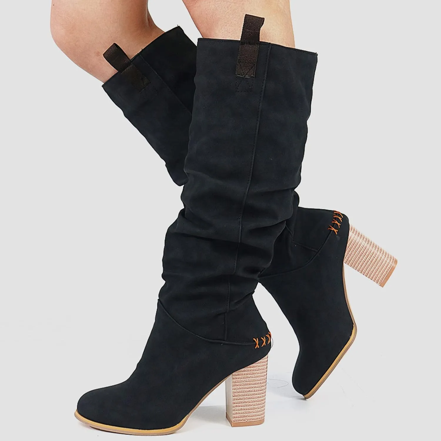 Erocalli Women's Knee High Boot Women Suede Thigh Boot Fashion Chunky Block High Heel Long Boots