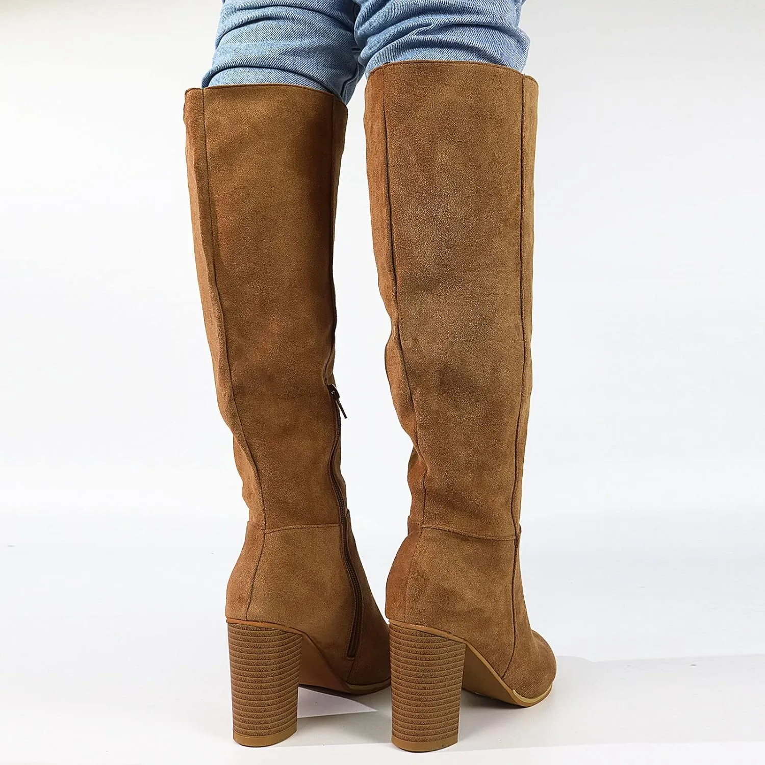 Erocalli Women's Knee High Boot Women Suede Thigh Boot Fashion Chunky Block High Heel Long Boots