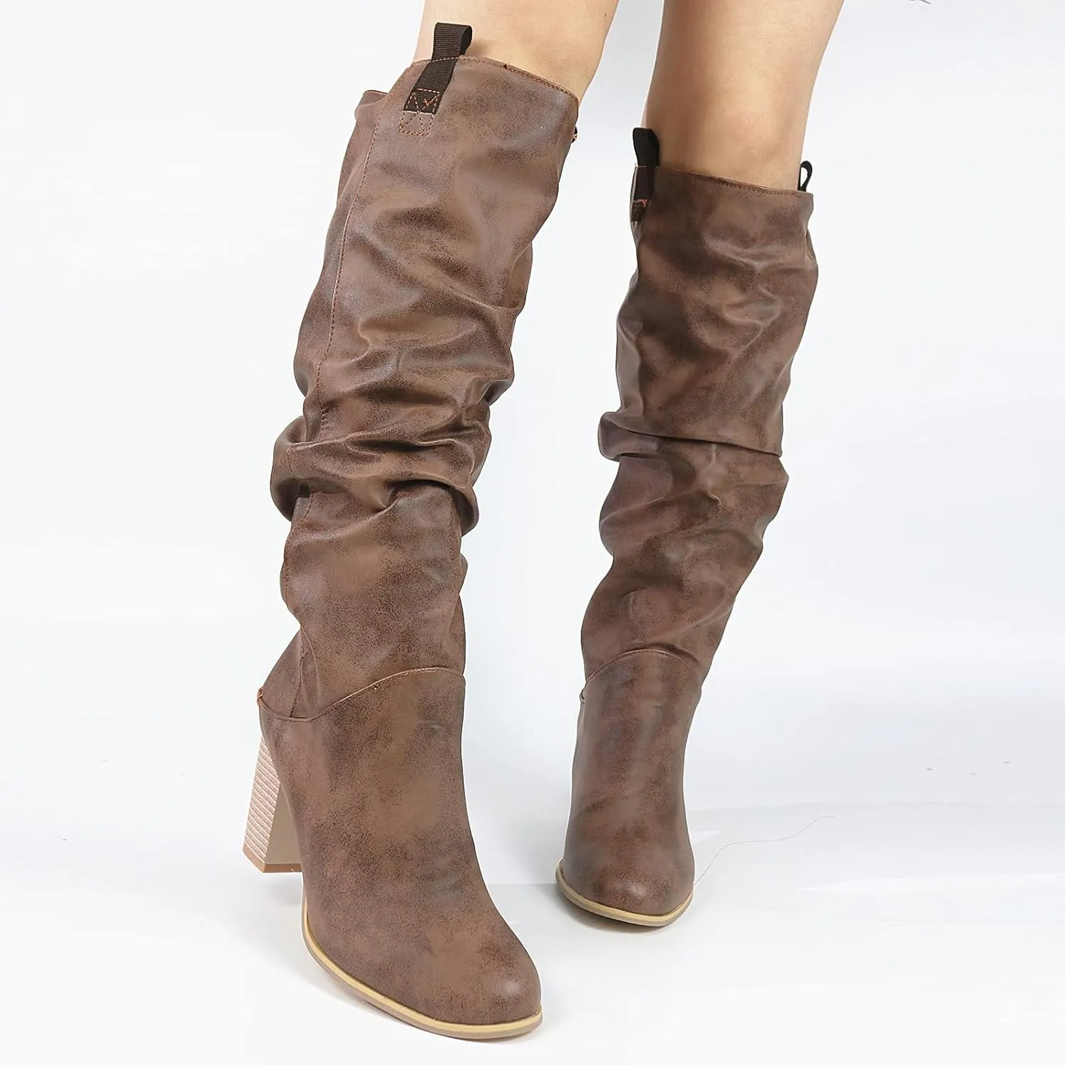 Erocalli Women's Knee High Boot Women Suede Thigh Boot Fashion Chunky Block High Heel Long Boots