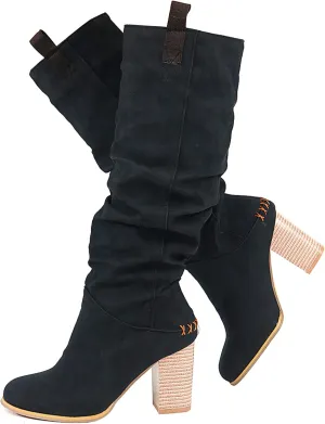 Erocalli Women's Knee High Boot Women Suede Thigh Boot Fashion Chunky Block High Heel Long Boots