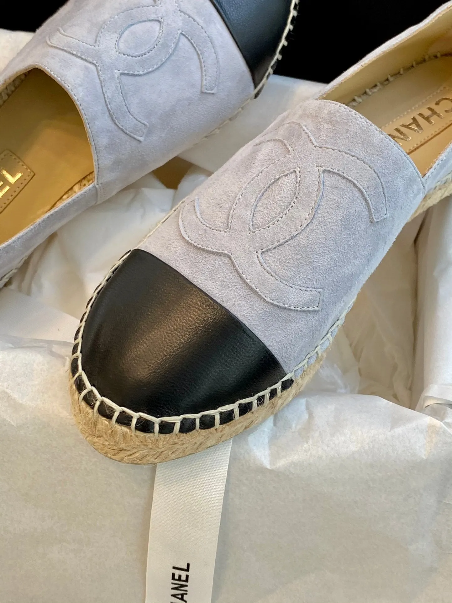 espadrilles grey suede black lambskin