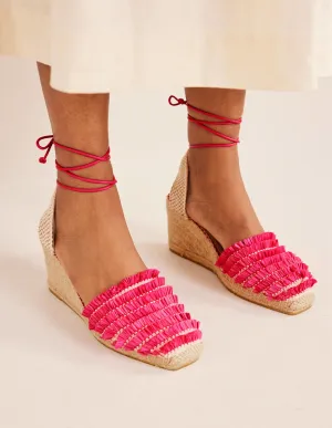 Espadrilles mit Keilabsatz und Knöchelriemchen-Festivalrosa