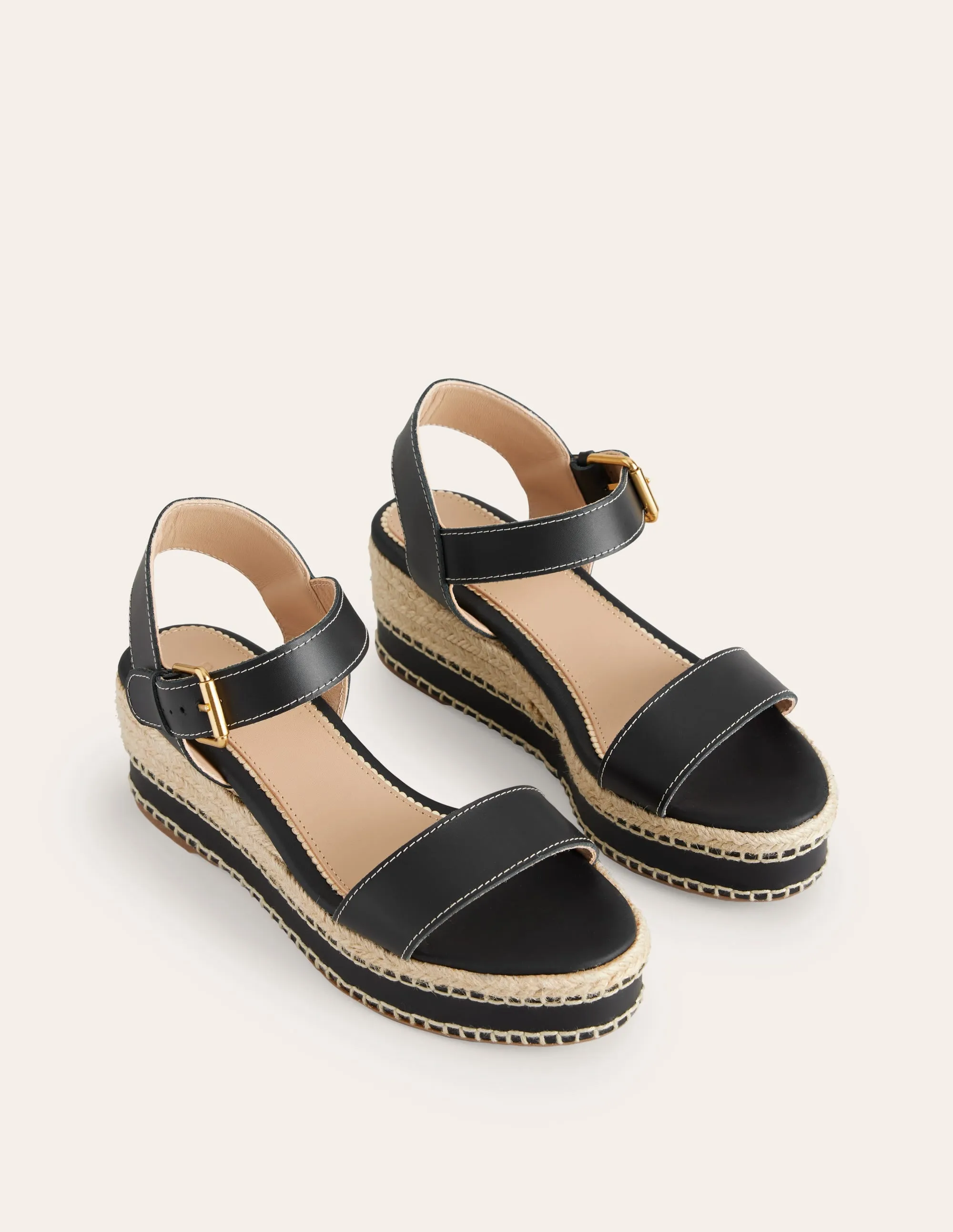 Espadrilles mit Keilabsatz und Ziernaht-Schwarz