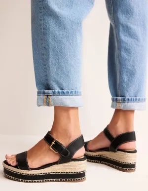 Espadrilles mit Keilabsatz und Ziernaht-Schwarz