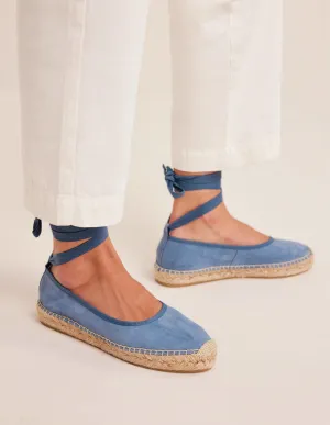 Espadrilles mit Knöchelriemchen-Offiziersblau, Veloursleder