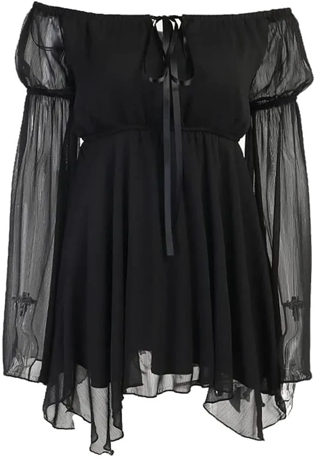 ETATNG Womens Two Piece Corset Dress Off Shoulder Bell Sleeve Summer Party Lace Up Bustier Dress