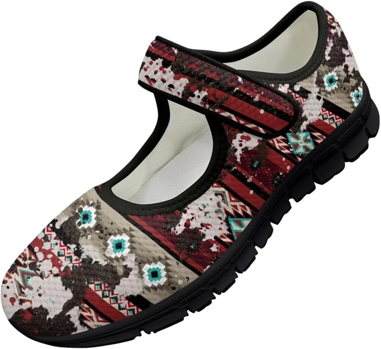 Ethnic Tribe Canvas Women's Mary Jane Flat Shoes Princess Shoe Dress Dance Shoes Breathable Ballet Flats